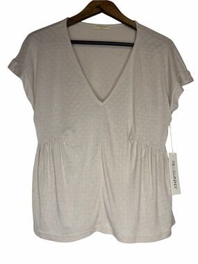 NWT 78 & Sunny Hope Pointelle V-Neck Shirred Tee size Small 2-4 Birch Beige Top